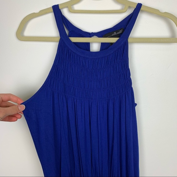 Willi Smith Blue Halter Smocked Keyhole Tank Top - Picture 10 of 10